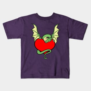 Big Heart Dragon Design, Big Hearted Dragon Design On Purple Background Kids T-Shirt